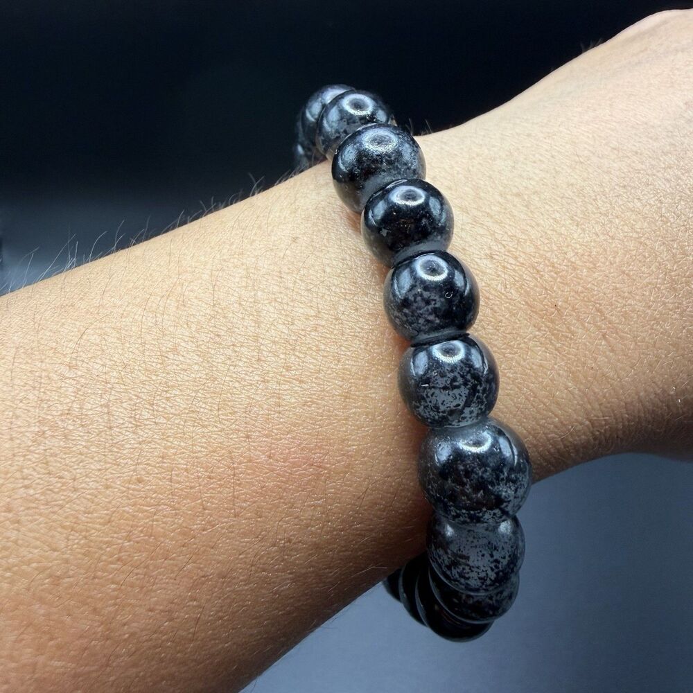 Black Obsidian Round Bead Stretch Bracelet Natural Stone Healing Crystal